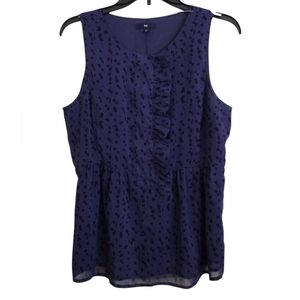 Gap Navy Blue Black Animal Print Sleeveless Ruffle Top Size Small